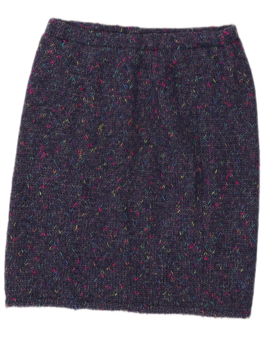 VINTAGE Gerader Damen-Strickrock W30 Mittelblau meliert
