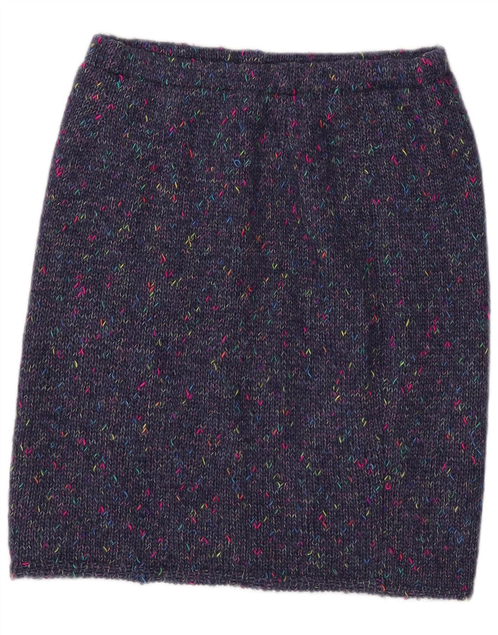 VINTAGE Gerader Damen-Strickrock W30 Mittelblau meliert