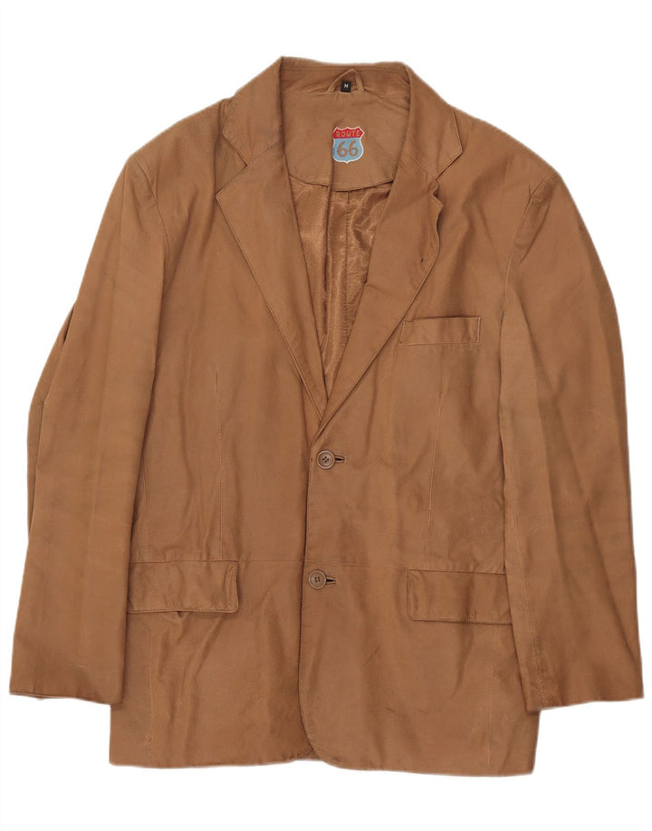 Route 66 Herren-Blazerjacke aus Leder mit 2 Knöpfen, UK 38, Mittelbraun