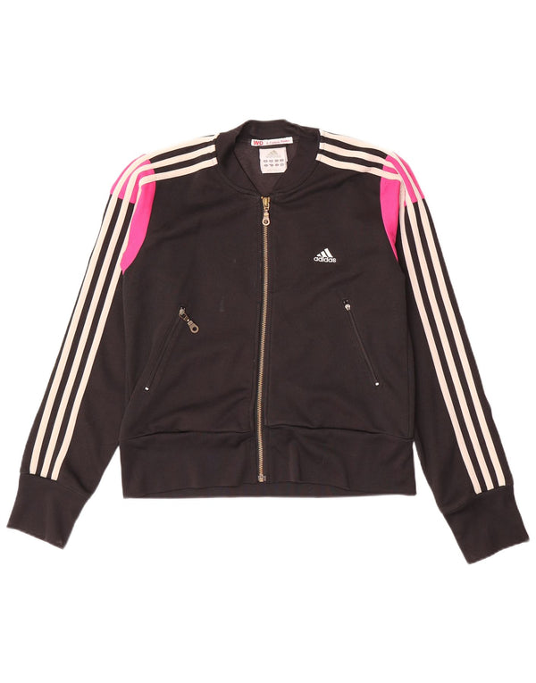 Adidas Damen-Trainingsanzug-Oberteiljacke UK 12 Mittelschwarze Colourblock-Baumwolle