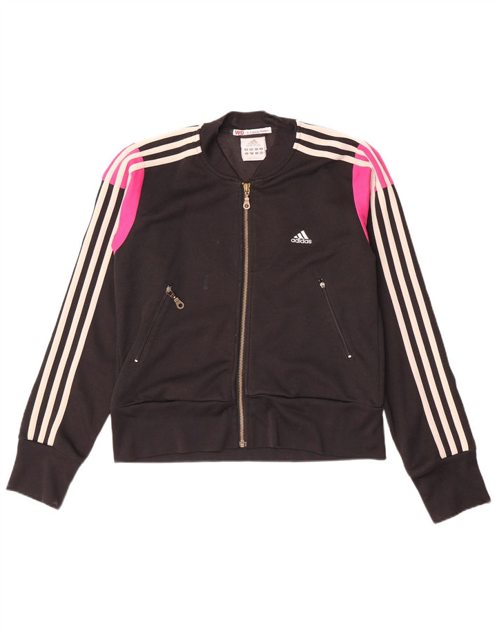 Adidas Damen-Trainingsanzug-Oberteiljacke UK 12 Mittelschwarze Colourblock-Baumwolle