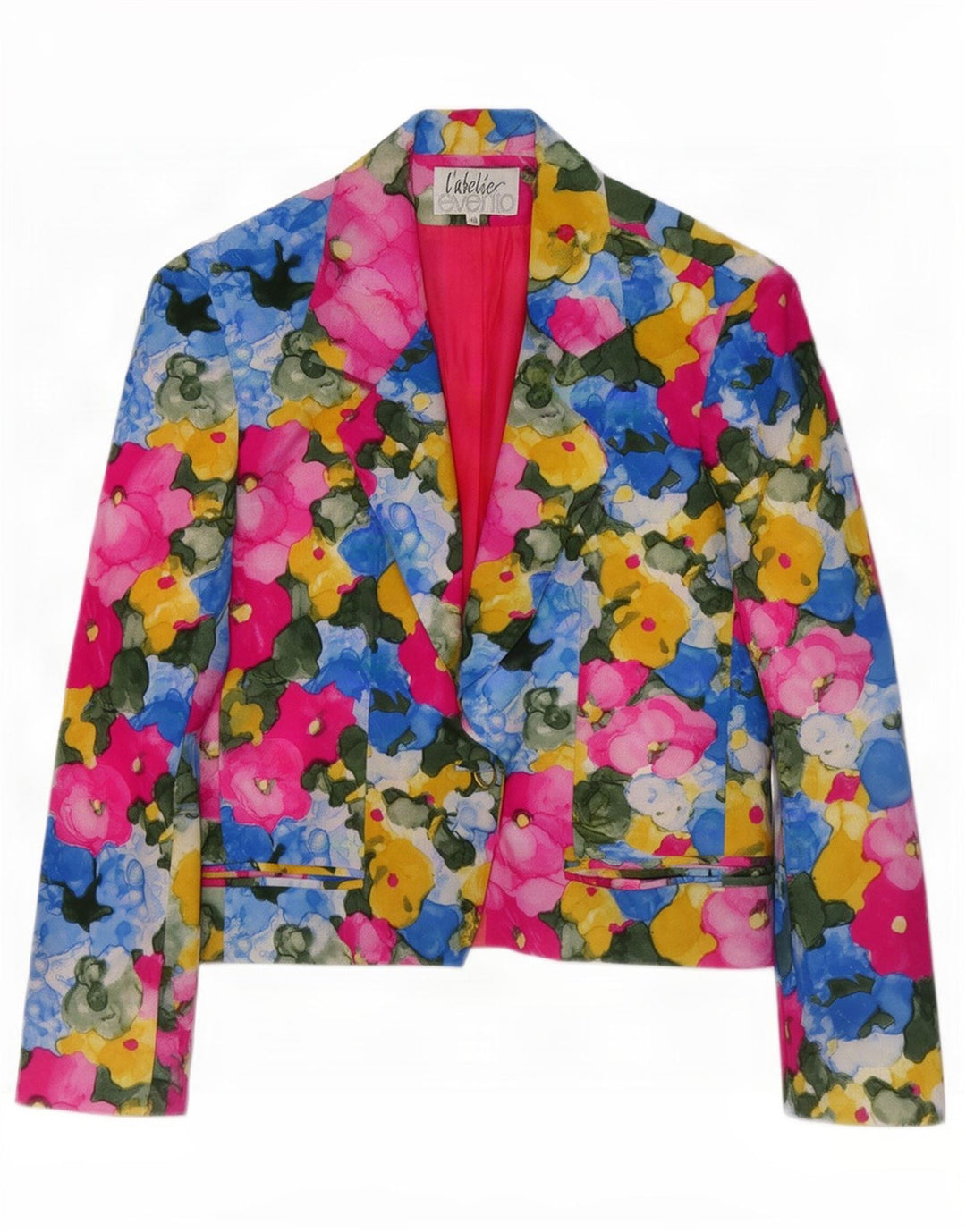 Vintage Damen 1 Knopf Blazer Jacke IT 46 Große mehrfarbige Blumenseide