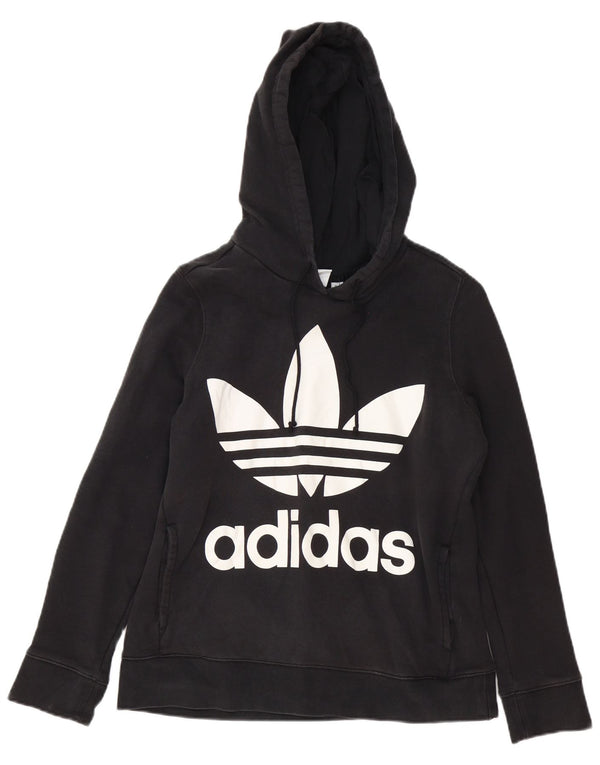 Adidas Womens Graphic Oversized Hoodie Pullover UK 10 Small Schwarze Baumwolle