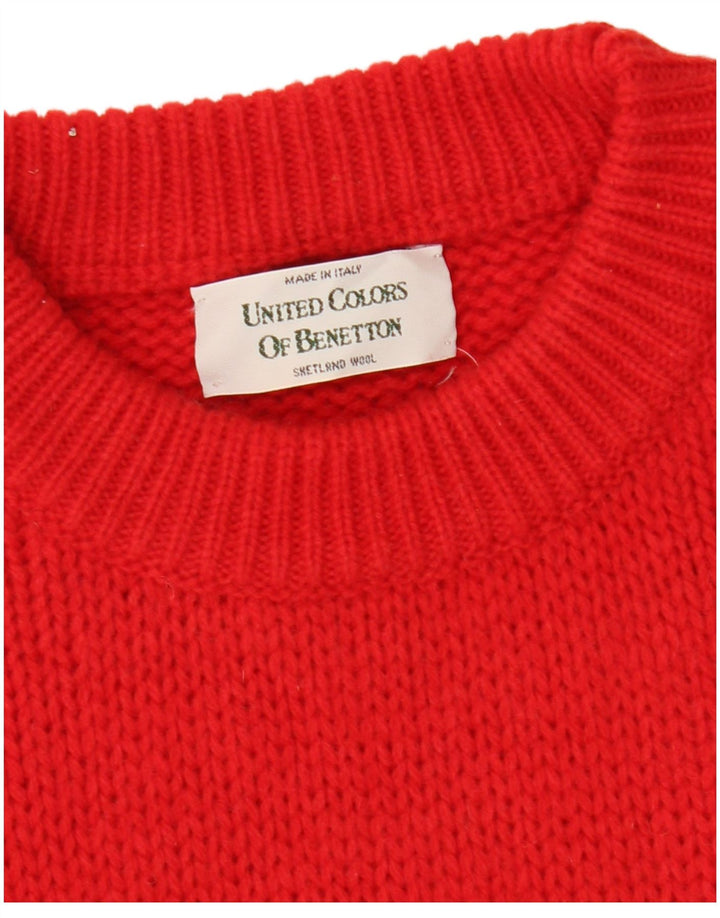 BENETTON Herren-Pullover mit U-Boot-Ausschnitt, mittelrote Fair-Isle-Wolle