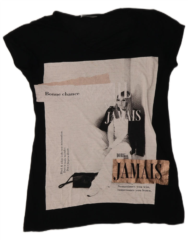 Zara Damen Grafik T-Shirt Top UK 10 Small Schwarz