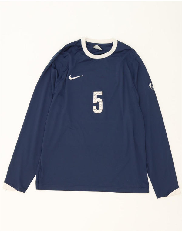 Nike Mens Graphic Top Long Sleeve UK 39/41 Medium Navy Blue Polyester