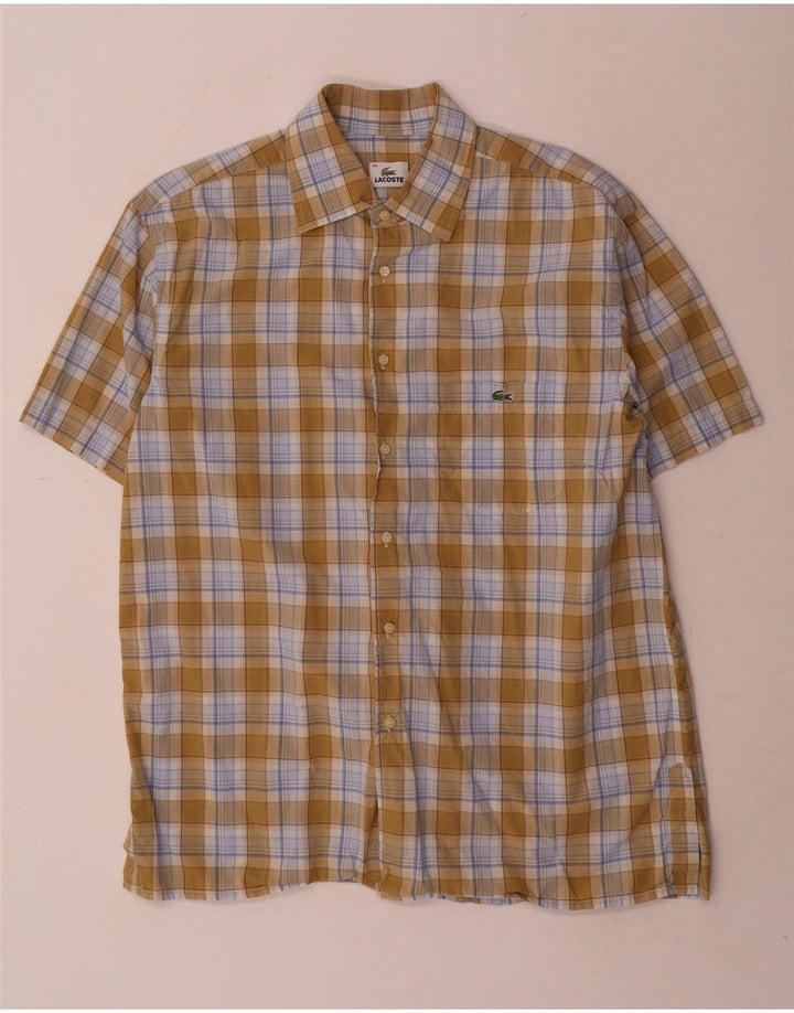 Lacoste Herren Kurzarmhemd Größe 44 XL Khaki Check Baumwolle