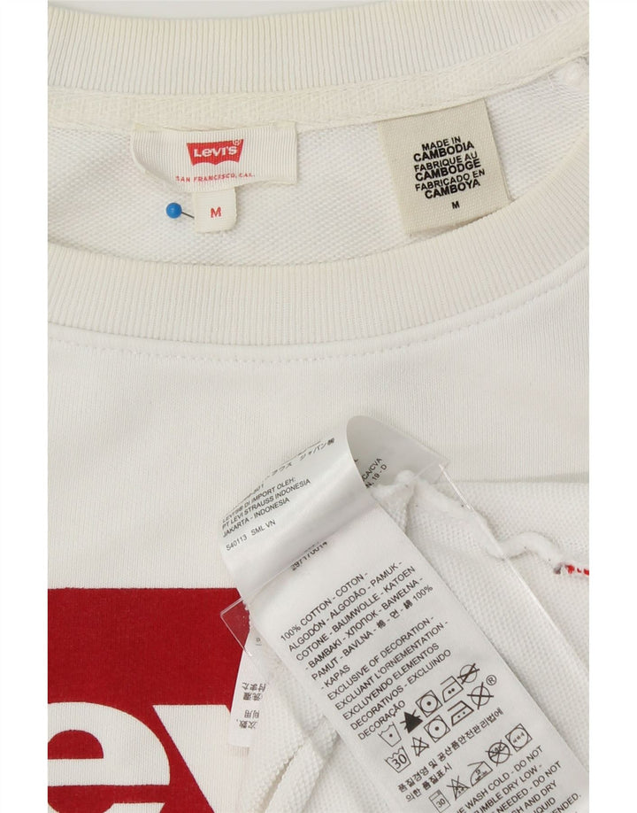LEVI'S Womens Oversized Graphic Sweatshirt Jumper UK 14 Medium White Vintage Levi's and Second-Hand Levi's from Messina Hembry 