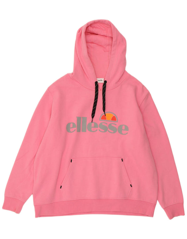 ELLESSE Womens Graphic Oversized Hoodie Pullover UK 22 3XL Rosa Baumwolle