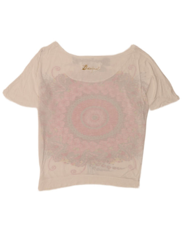 Desigual Damen Grafik-T-Shirt-Oberteil UK 14 Medium White Floral Modern
