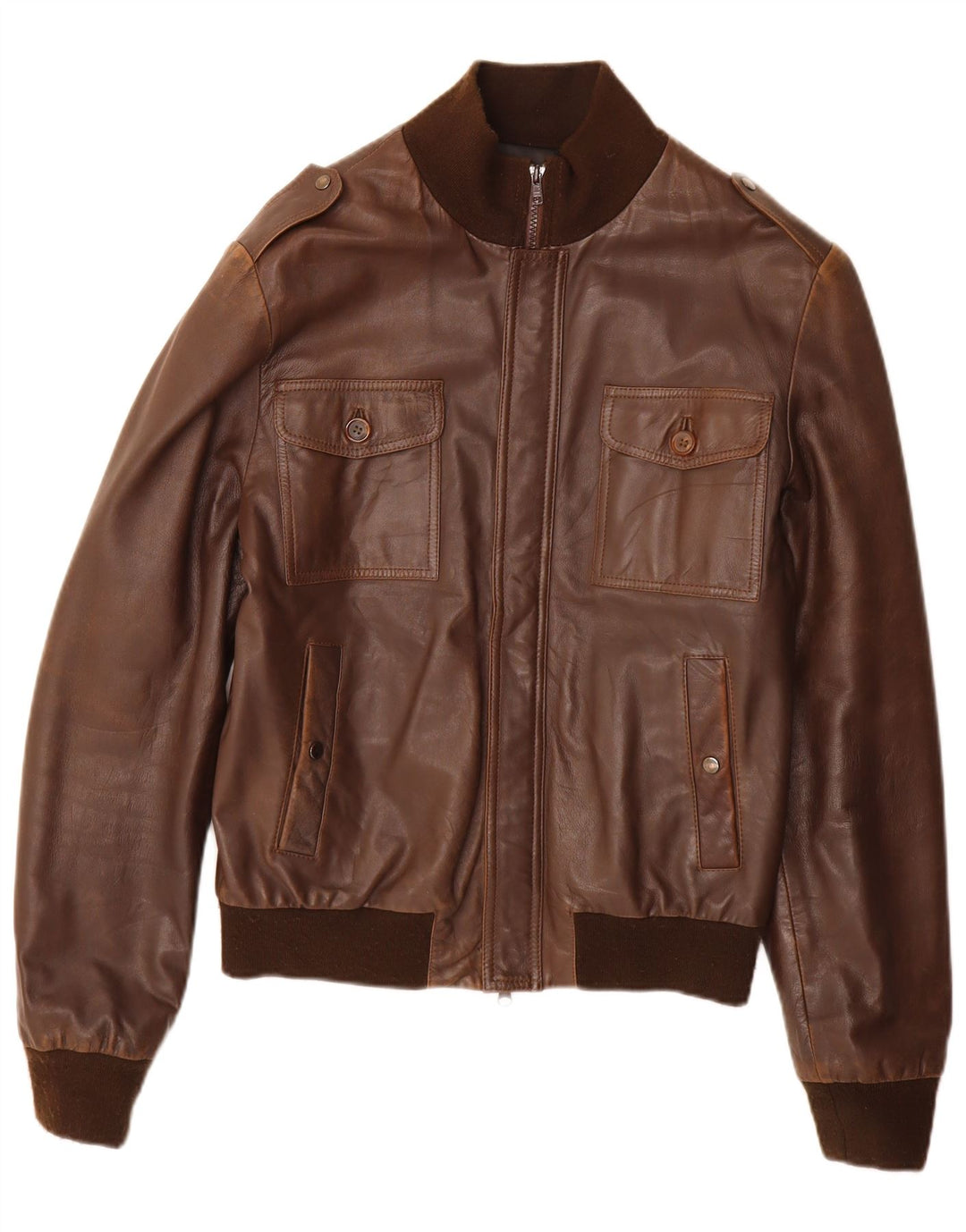 Vintage Herren Militärlederjacke IT 50 Großes braunes Leder