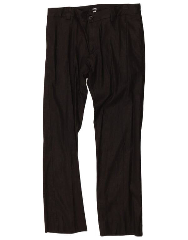 Versace Damen-Anzughose mit hoher Taille, gerade, Größe 48, XL, W32, L30, Schwarz