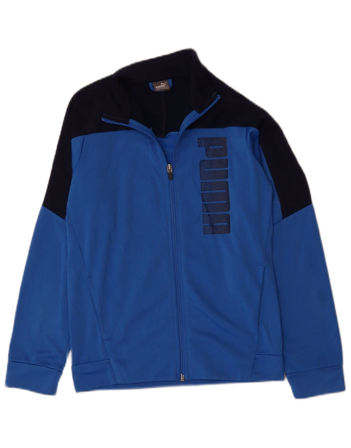 Puma Jungen Grafik-Trainingsanzug-Top-Jacke, 11–12 Jahre, blaues Farbblockdesign