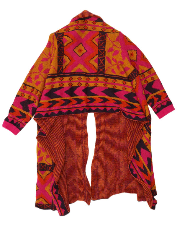 Vintage Damen Asymmetrischer Cardigan Pullover UK 16 Großes Mehrfarbiges Blumenmuster