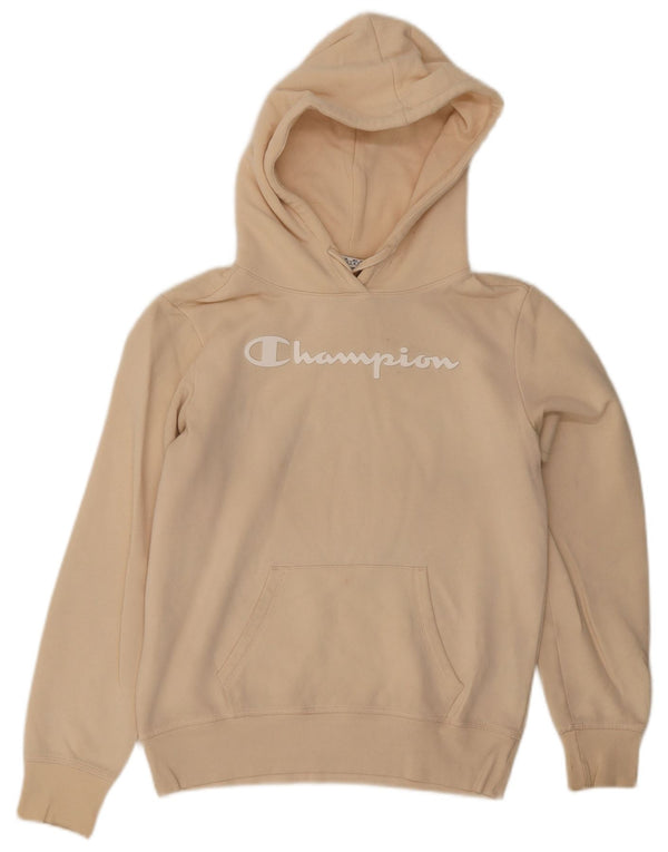 Champion Womens Graphic Hoodie Pullover UK 14 Mittelbeige Baumwolle