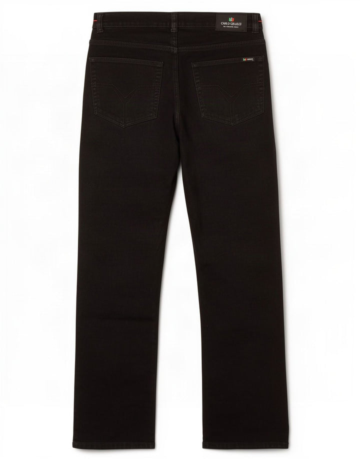 Carlo Colucci Herren Straight Jeans W34 L32 Schwarze Baumwolle
