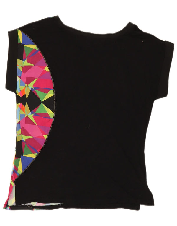 Desigual Damen T-Shirt Top UK 12 Medium Schwarz Geometrisch