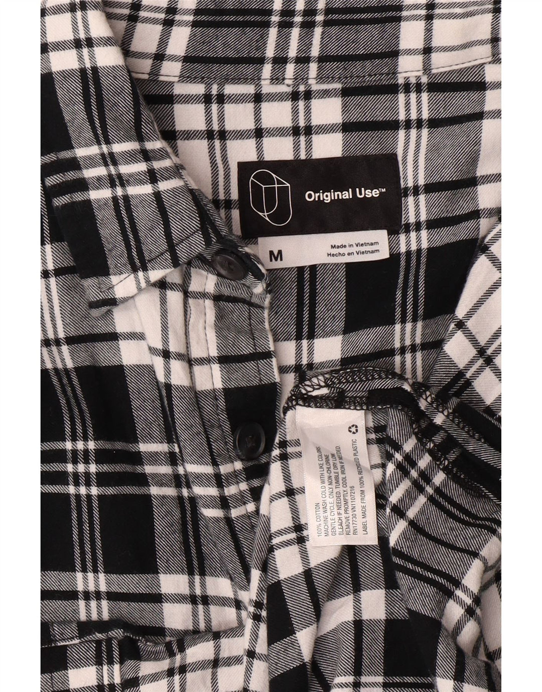 ORIGINAL USE Herren-Flanellhemd, mittelschwarz, kariert, Baumwolle