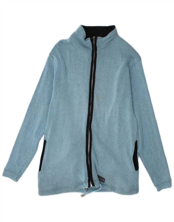 CHAMPION Damen-Cardigan-Pullover UK 10 Kleine blaue Nadelstreifen-Baumwolle
