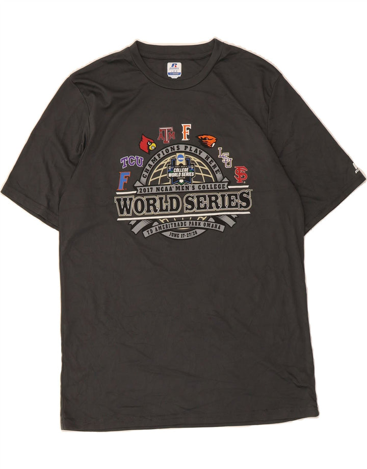RUSSELL ATHLETIC Mens Dri-Power Graphic T-Shirt Top Large Grey Polyester Vintage Russell Athletic and Second-Hand Russell Athletic from Messina Hembry 