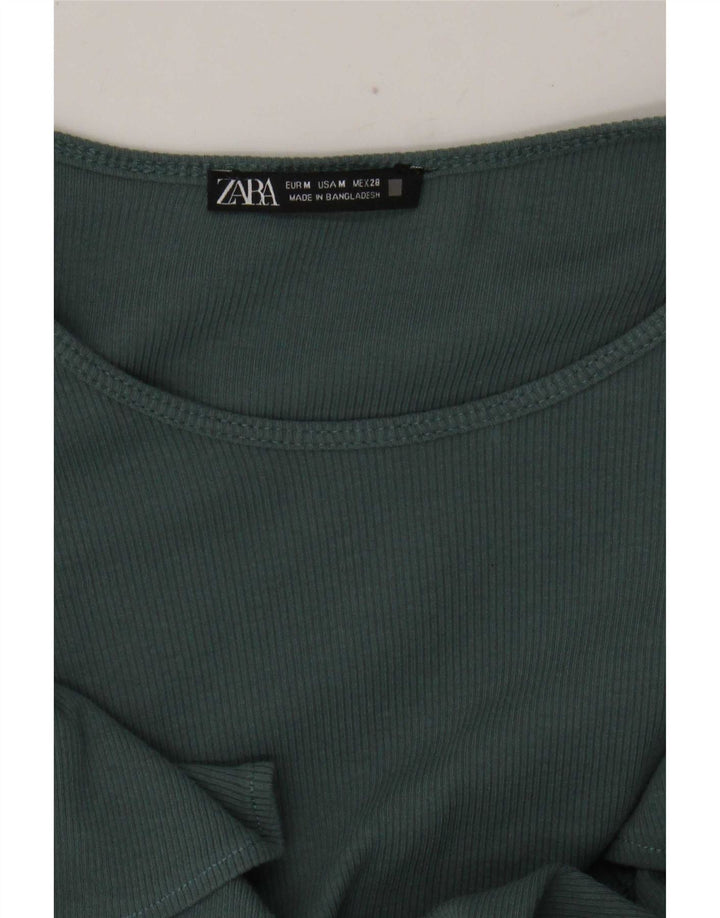 Zara Damen Langarm-Blusenoberteil UK 12 Mittelgrün