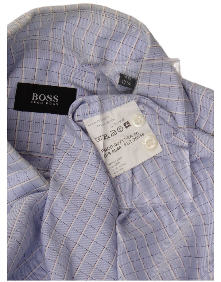 HUGO BOSS Herrenhemd Größe 45 17 1/2 XL Lila karierte Baumwolle