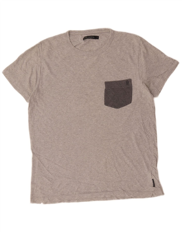 French Connection Herren-T-Shirt-Oberteil, groß, graue Baumwolle