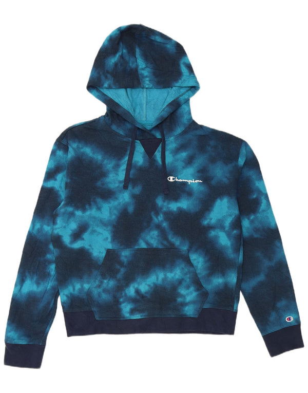 Champion Damen Kapuzenpullover UK 14 Mittelblaue Batik-Baumwolle