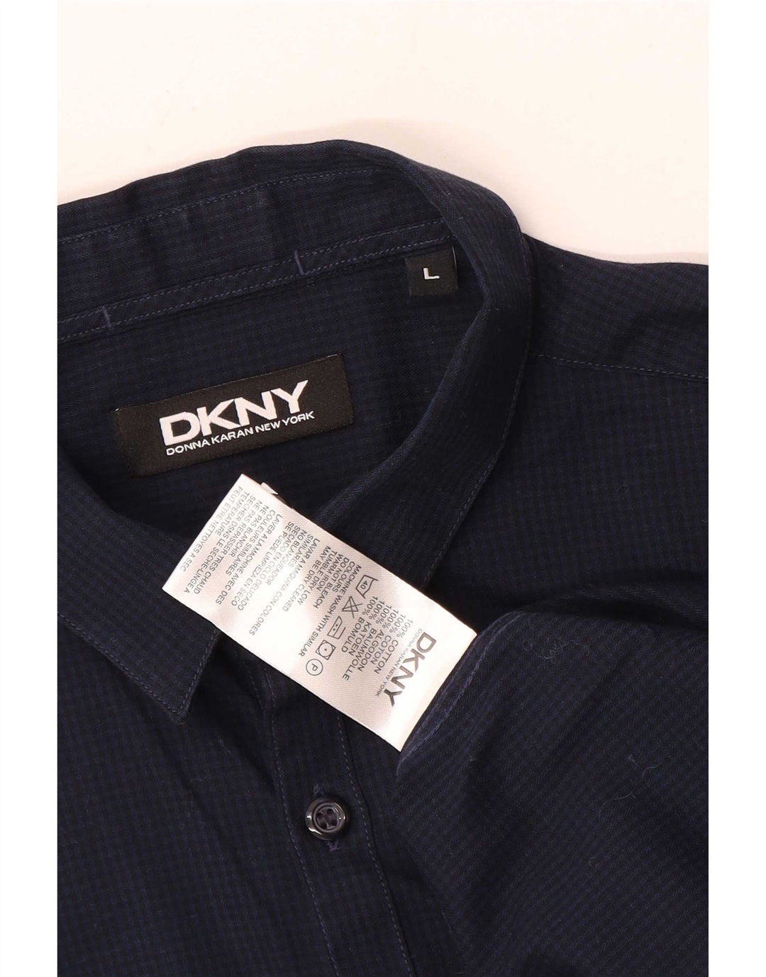 Dkny Herrenhemd, groß, marineblau, Gingham-Baumwolle