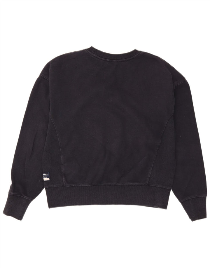 Superdry Damen-Sweatshirt-Pullover UK 14 Large Marineblaue Baumwolle
