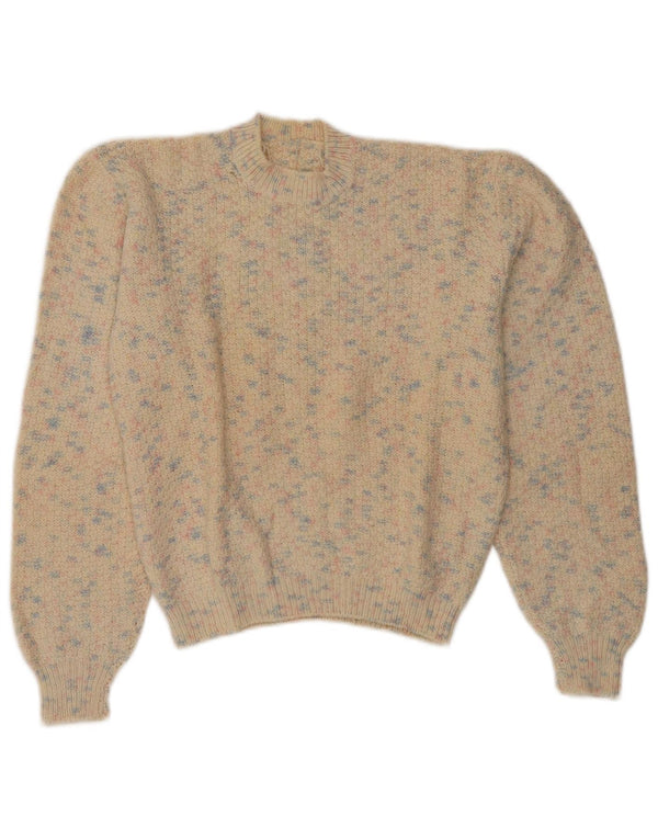 Vintage Damen Crop Turtle Neck Pullover Pullover UK 14 Medium Beige Flecked
