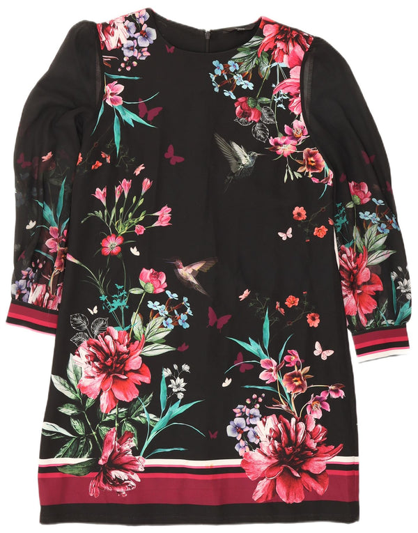 Next Langarm-Etuikleid für Damen, Gr. 44, Größe L, Schwarz, Blumenmuster, Polyester
