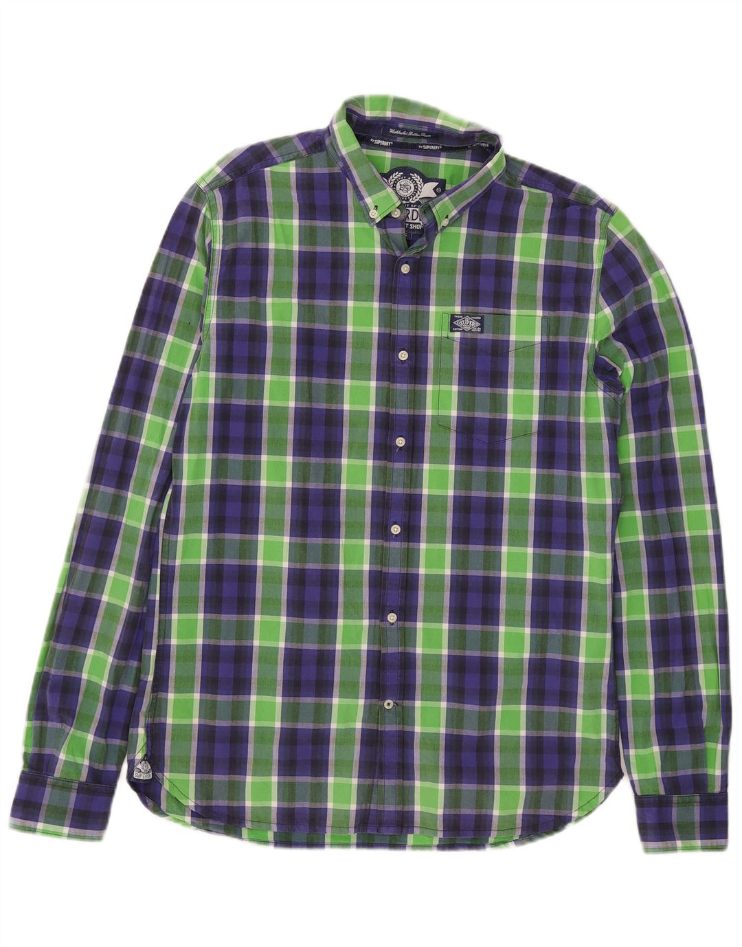 Superdry Herren-Hemd, groß, grün kariert, Baumwolle