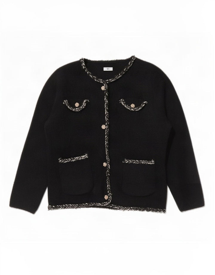 Vintage Damen Cardigan Pullover UK 12 Medium Schwarz Polyamid
