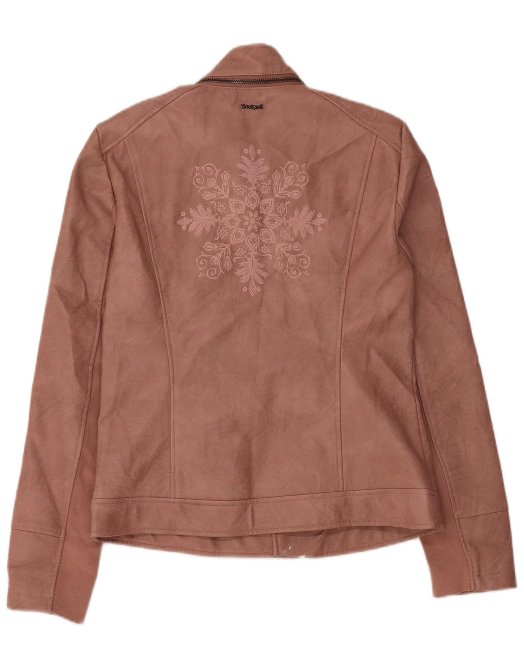 Desigual Damen-Bikerjacke aus Kunstleder, EU 38, Mittelrosa mit Blumenmuster