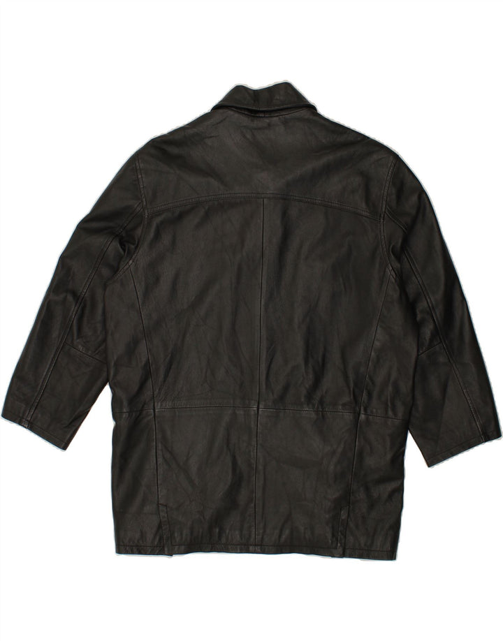 VINTAGE Herren-Ledermantel mit lockerer Passform, Größe 48, mittelschwarzes Leder