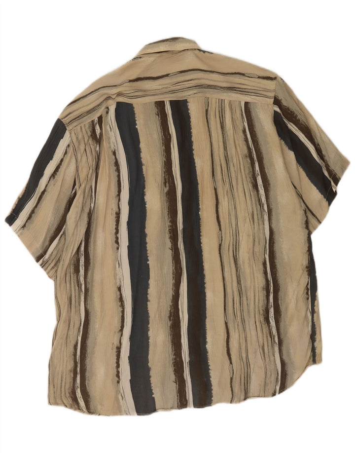Vintage Herren Kurzarmhemd Große Beige Gestreifte Viskose