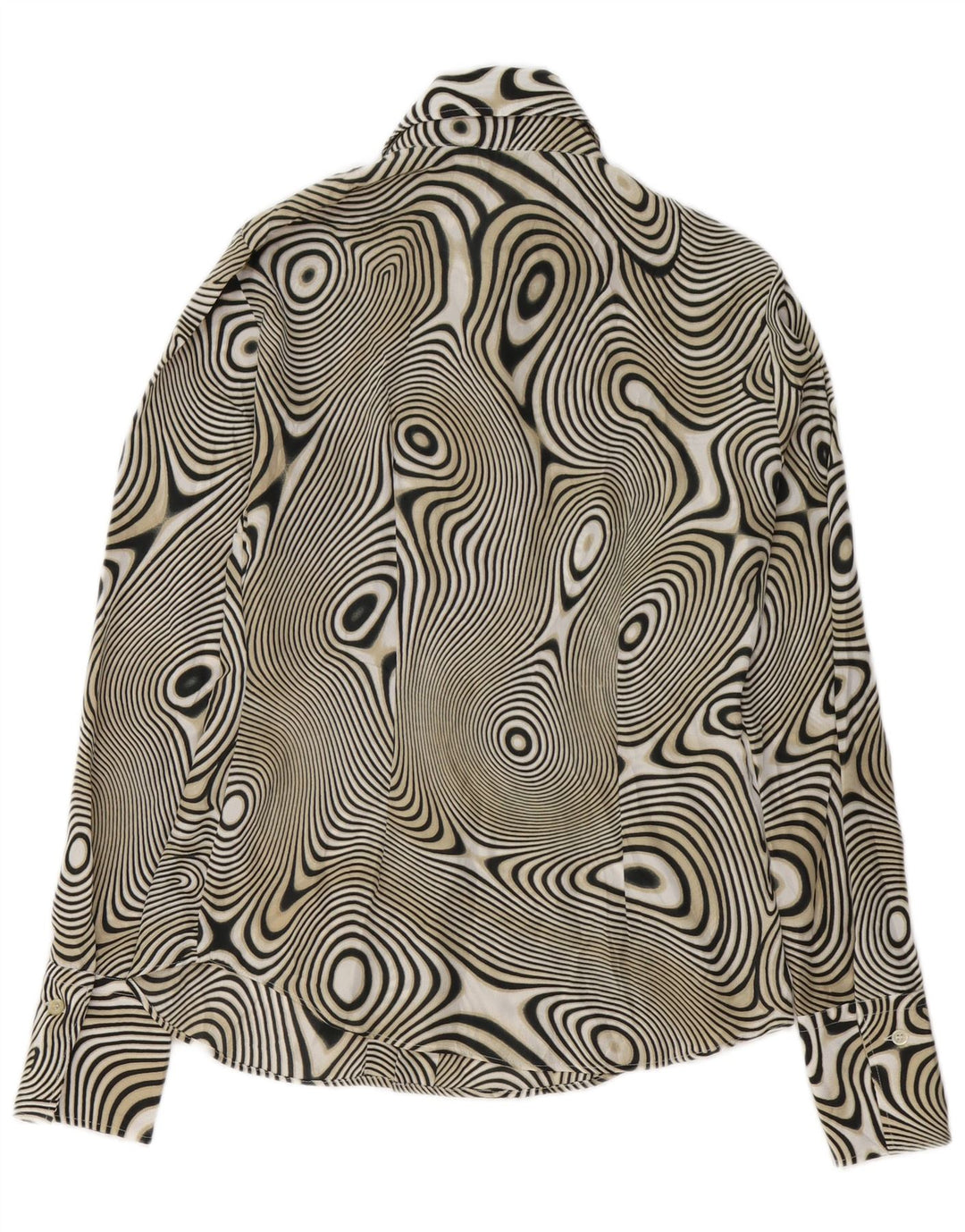 BENETTON Damen-Hemdbluse mit abstraktem Muster, UK 14, mittelschwarz