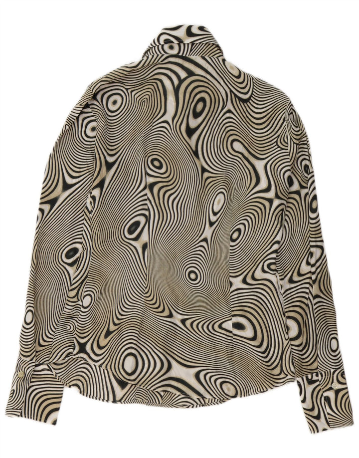 BENETTON Damen-Hemdbluse mit abstraktem Muster, UK 14, mittelschwarz