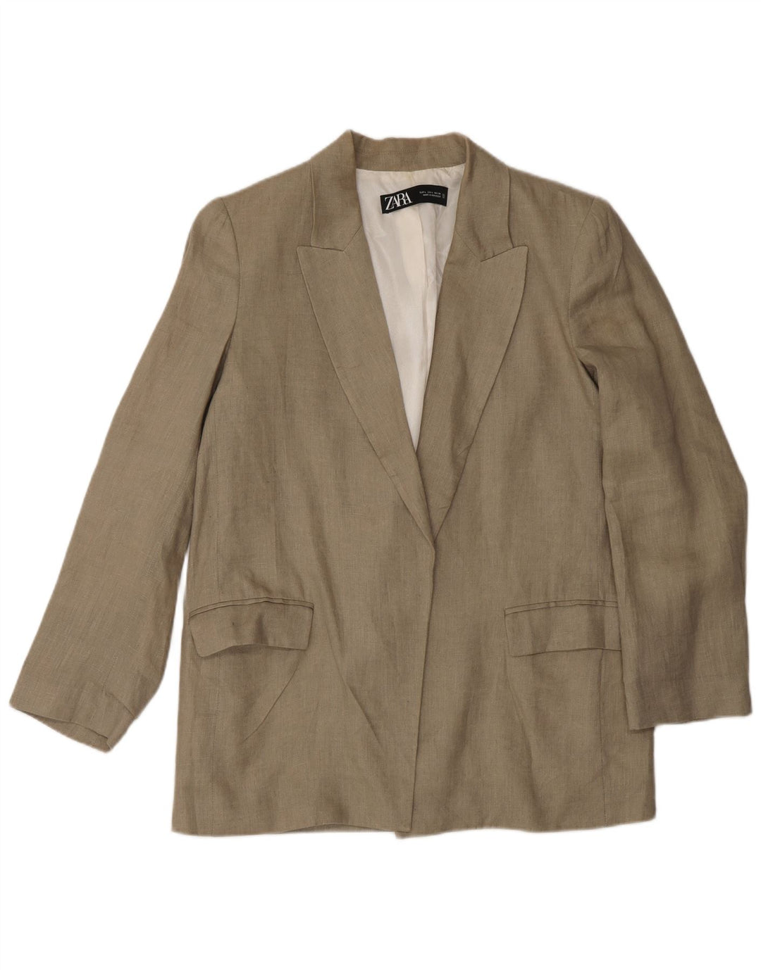 Offene Blazer-Jacke für Damen von Zara, UK 16, Größe L, Beige, Leinen