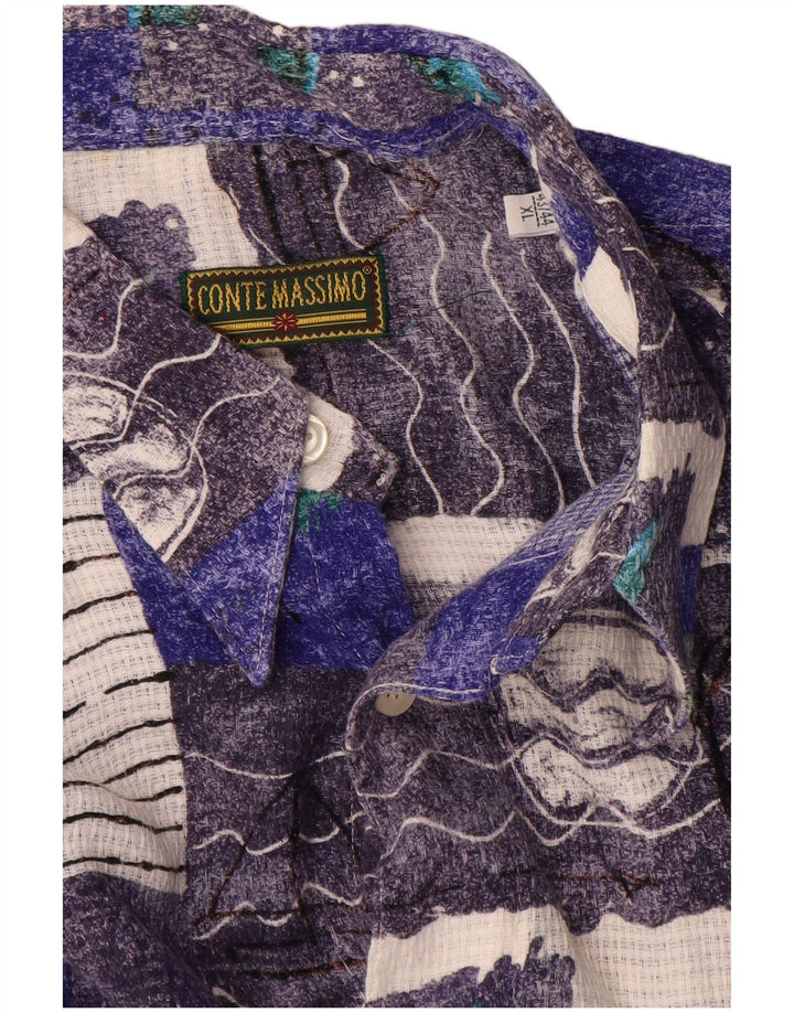 Conte Massimo Herren-Hemd mit abstraktem Muster, kurzärmelig, Größe 43/44 XL, Blau