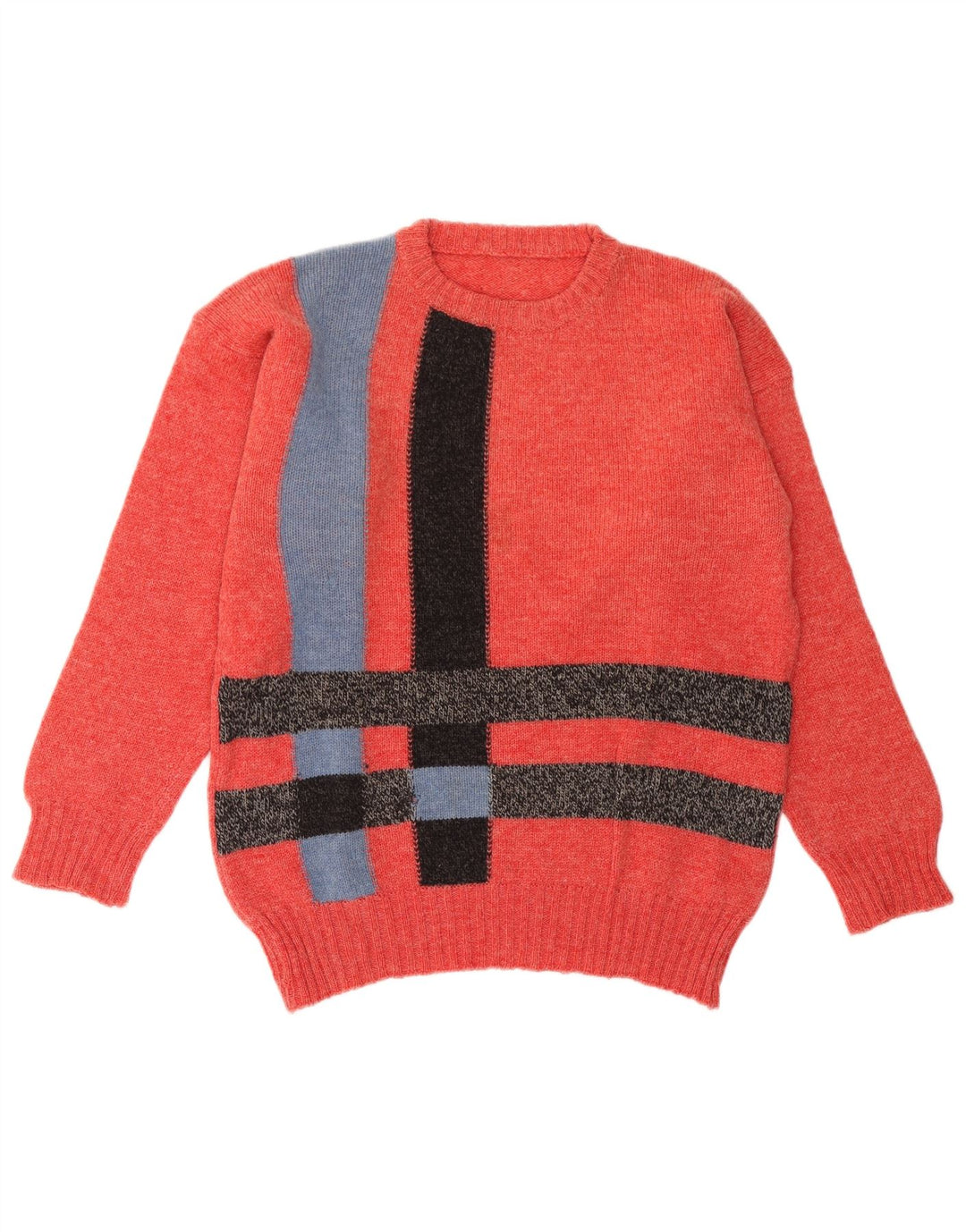 Vintage Herren-Pullover mit Rundhalsausschnitt, groß, rot, Farbblock