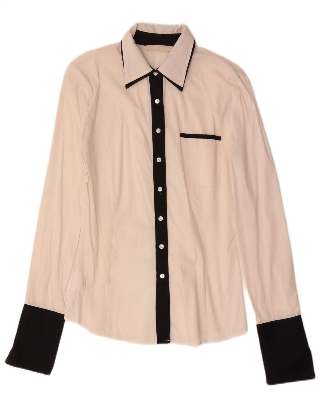 Stefanel Womens Shirt UK 10 Small Off White Colourblock Baumwolle