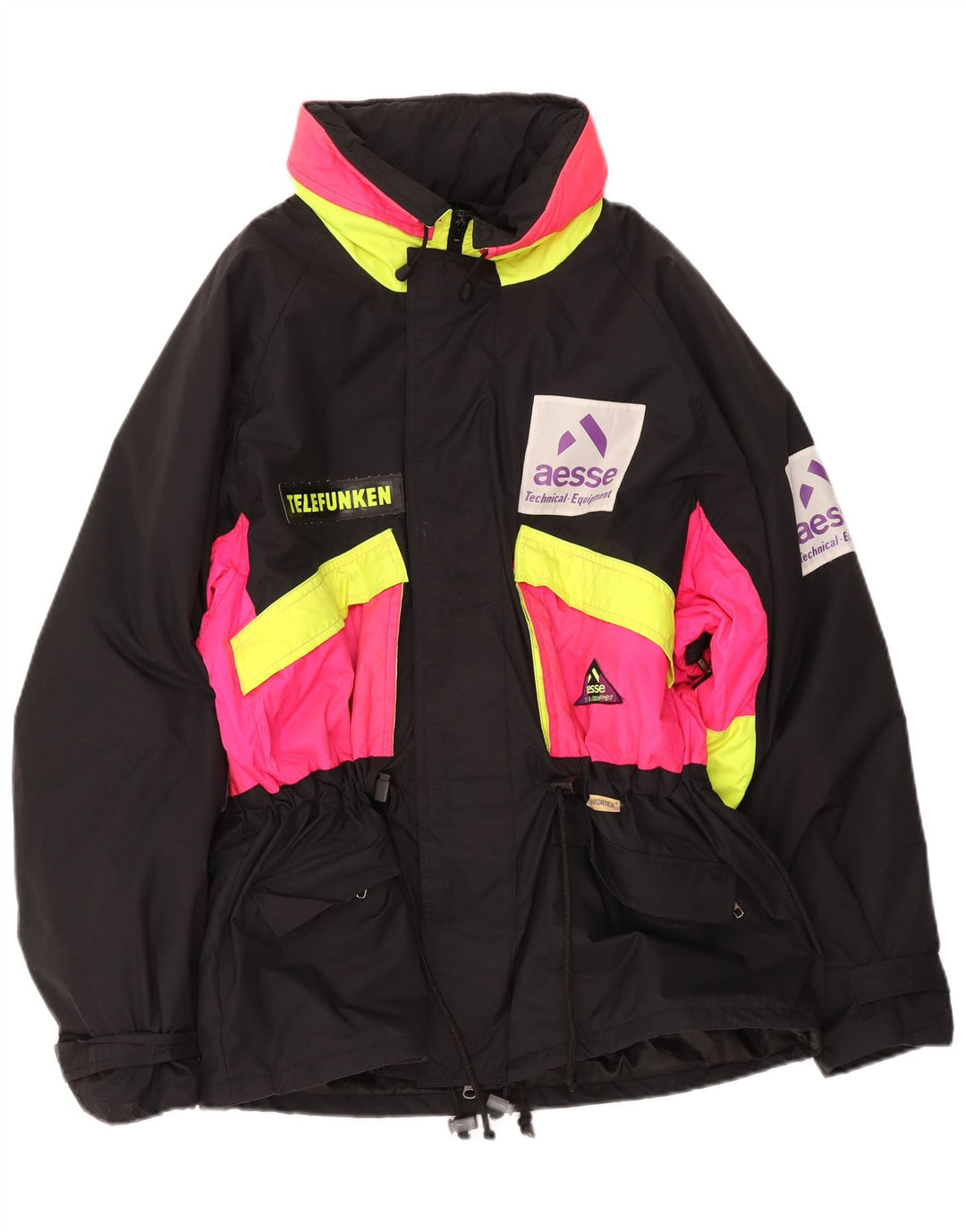 Aesse Herren-Skijacke mit grafischer Kapuze, UK 38, Mittelschwarz, Farbblock