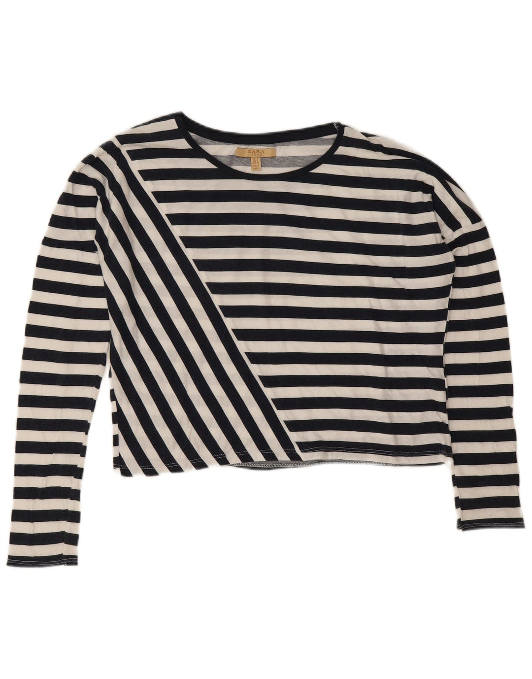 Zara Damen Crop Oversized Top Langarm UK 10 Small Schwarz gestreift Baumwolle