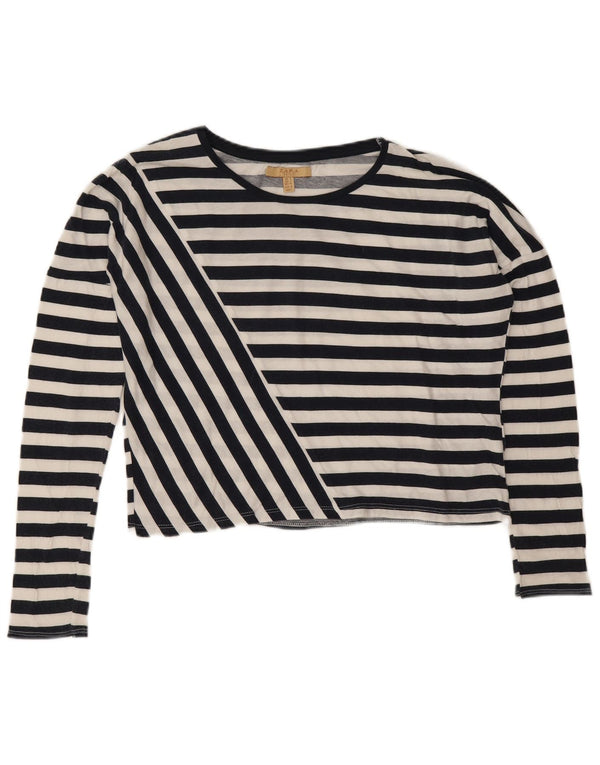 Zara Damen Crop Oversized Top Langarm UK 10 Small Schwarz gestreift Baumwolle