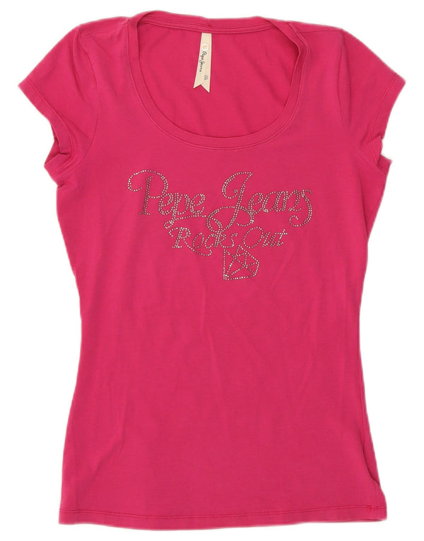 PEPE Jeans Damen Grafik-T-Shirt-Oberteil UK 10 Small Pink