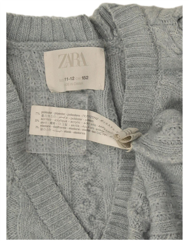 Zara Mädchen-Cardigan-Pullover, 11–12 Jahre, blaues Polyester