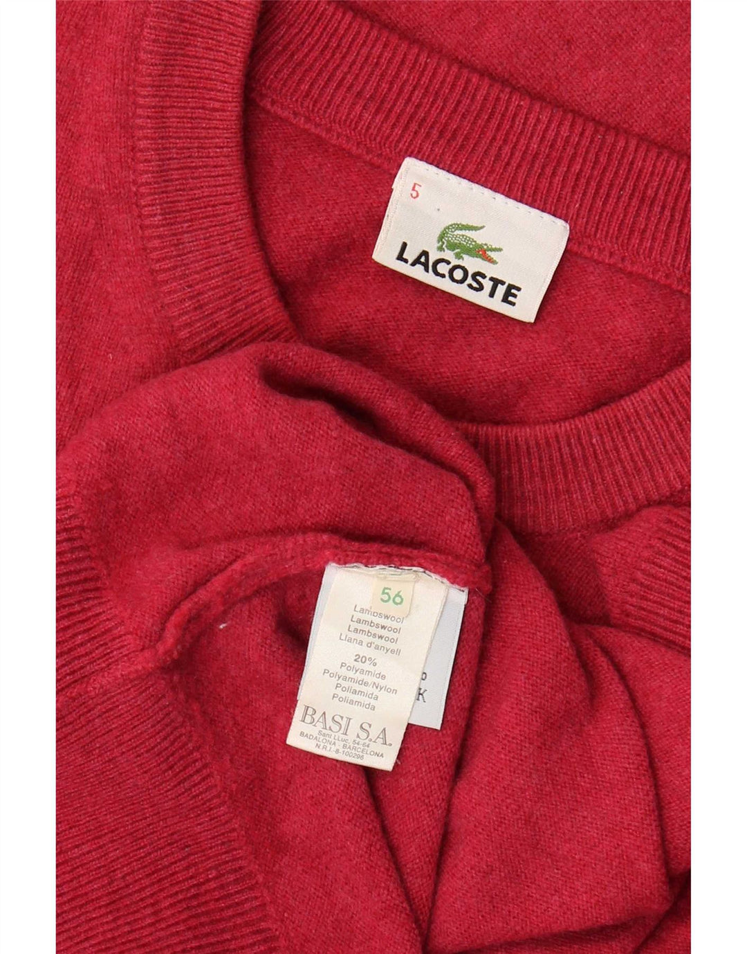 Lacoste Herren-Pullover mit Rundhalsausschnitt, Größe 5, große rosafarbene Lammwolle