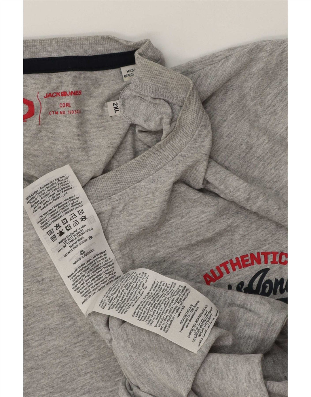 Jack & Jones Herren T-Shirt Top 2XL Grau Baumwolle